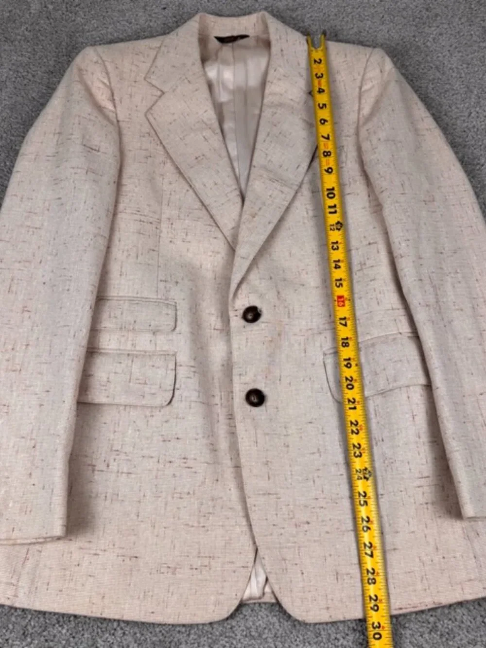 VTG 70’s Men’s Beige Speckled Flared 3pc Suit 36L 30x32 Union USA Made 10” Leg